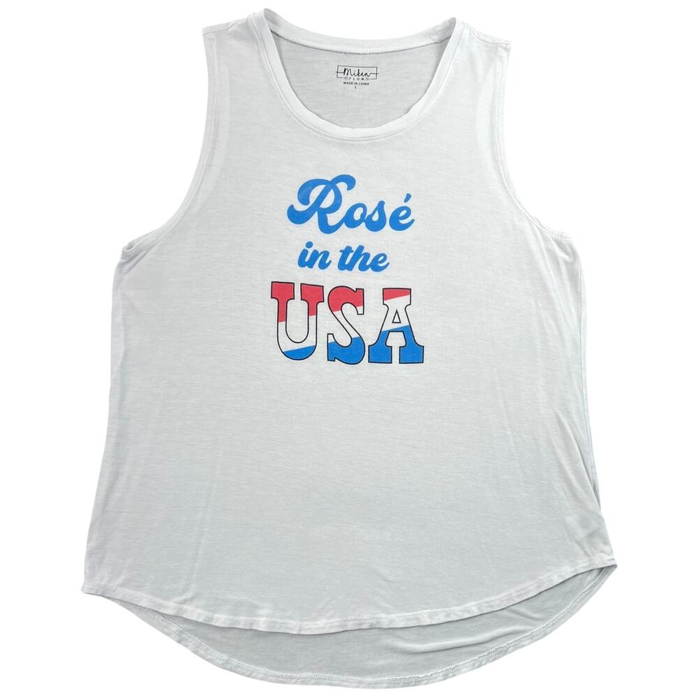 Miken Flow Rosé in the USA Graphic Tank Top White Patriotic Summer Size L